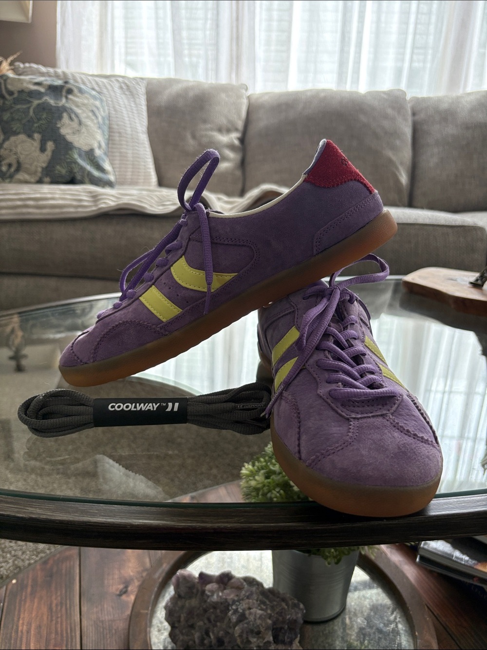 Coolway Purple Suede Women's Lace-Up Sneakers with Yellow Stripes size 10